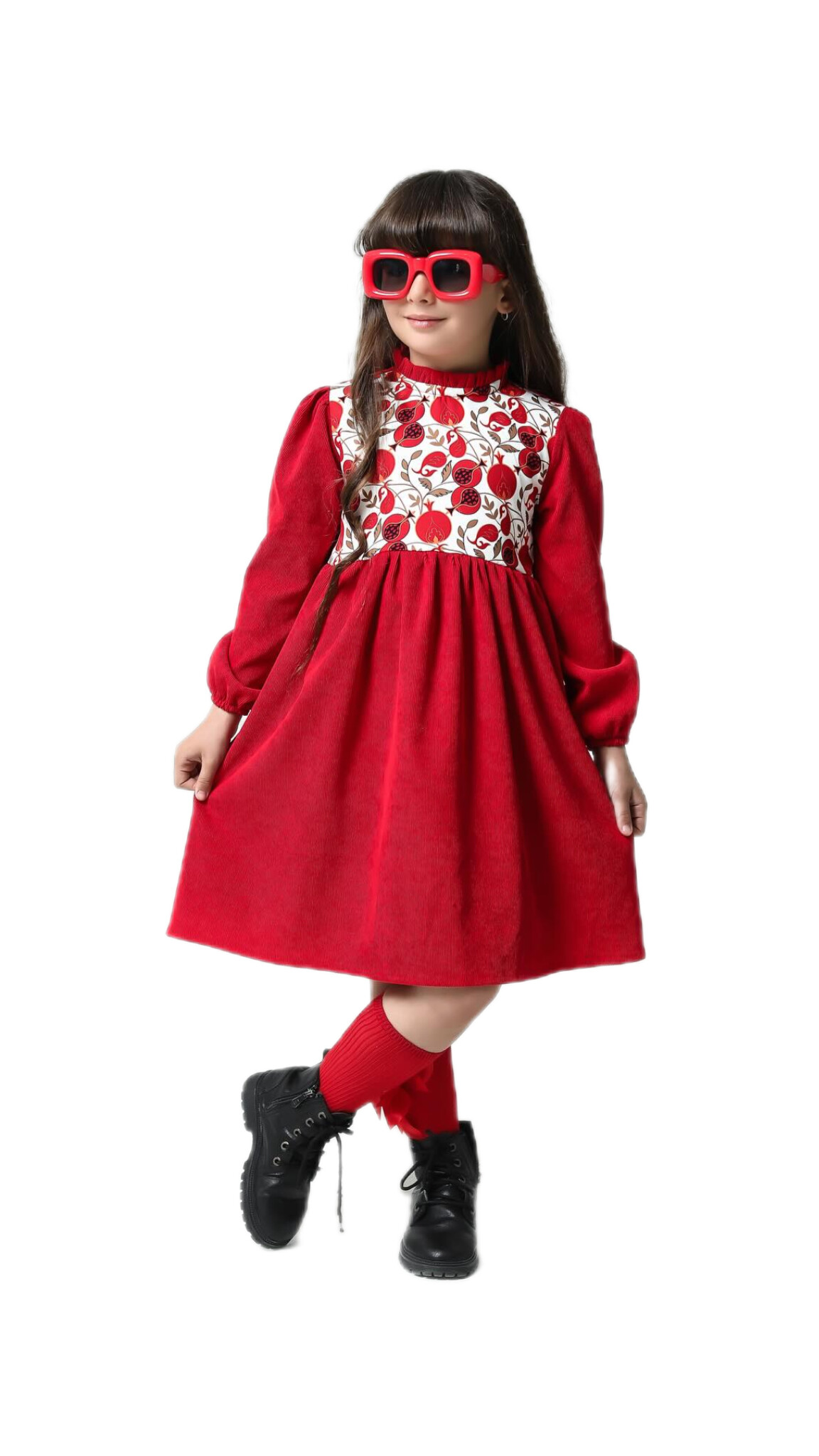 پیراهن مخمل کبریتی طرح انار